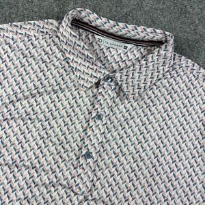 7Diamonds Polo Shirt Mens Medium Pink Blue Geometric 4-Way Stretch Golf SMP-1581